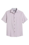 Stone Rose Artisanal Trim Fit Floral Geo Print Short Sleeve Cotton & Lyocell Button-up Shirt In Medium Pink