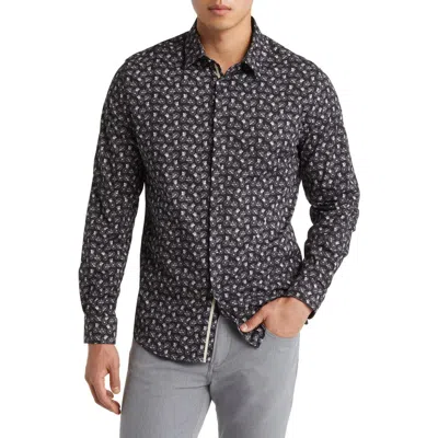 Stone Rose Bicycle Print Stretch Cotton Button-up Shirt In Black