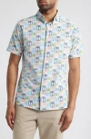 Stone Rose Boardwalk Palm Performance Short Sleeve Button-up Shirt In White