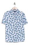 Stone Rose Chillin' Lobster Print Short Sleeve Stretch Cotton Button-up Shirt