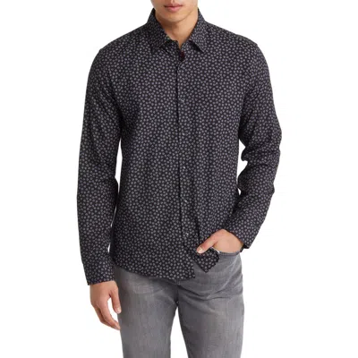 Stone Rose Ditsy Floral Button-up Shirt In Black