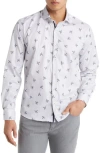 Stone Rose Dry Touch® Stripe Plane Print Performance Sateen Button-up Shirt In Grey