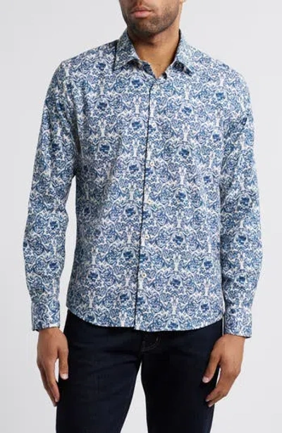 Stone Rose Fancy Skulls Button-up Shirt In Cream