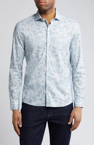Stone Rose Floral Stretch Button-up Shirt In Blue
