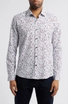Stone Rose Flower Garden Print Button-up Shirt In Berry