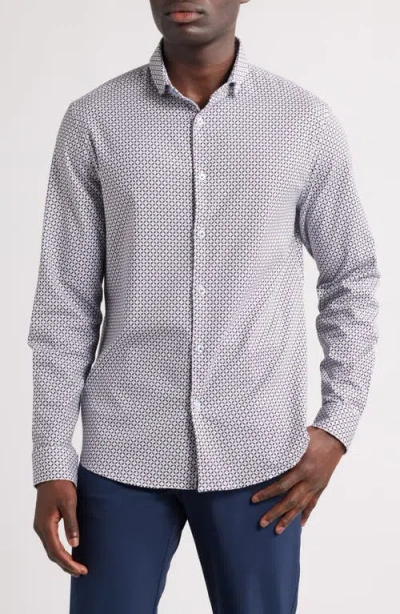 Stone Rose Flower Mosaic Stretch Cotton & Lyocell Button-up Shirt