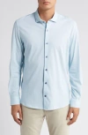 Stone Rose Geometric Flower Performance Knit Button-up Shirt In Light Blue