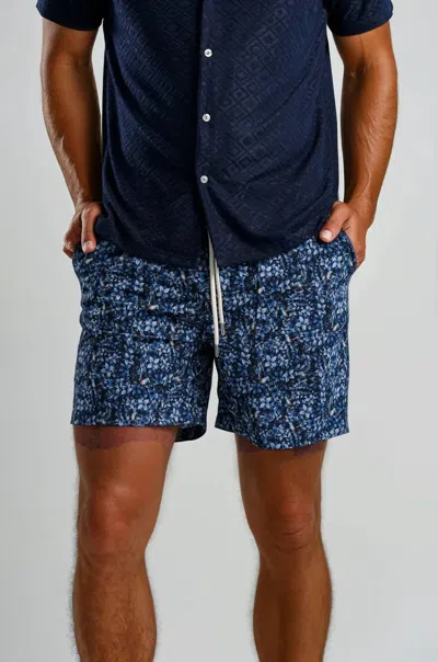 Stone Rose Helios Stretch Flight & Flora Swim Shorts In Dark Denim In Blue