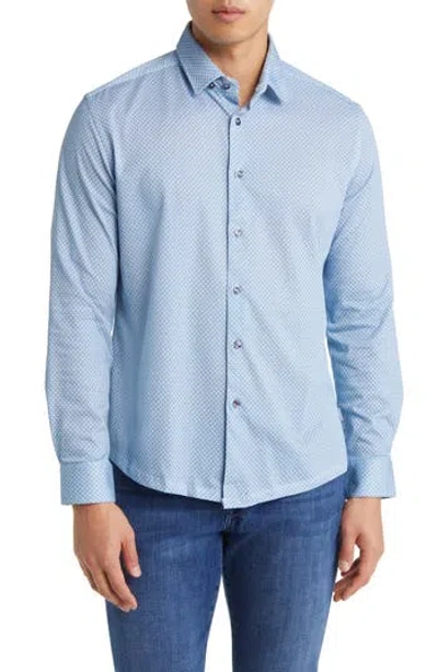 Stone Rose Hourglass Geo Dry Touch® Performance Jersey Button-up Shirt In Blue