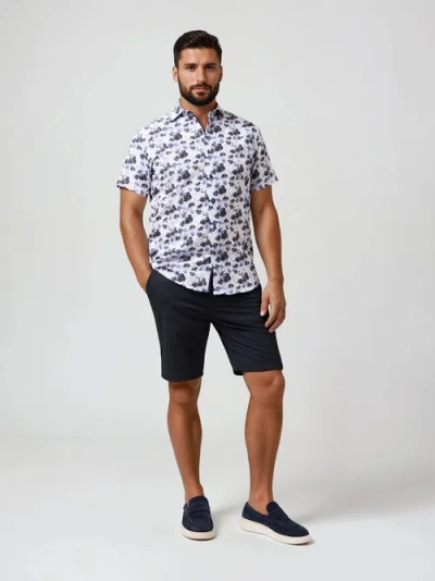 Stone Rose Linen Floral Palm Print Ss Button-up Shirt In Transparent