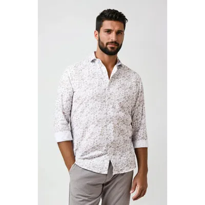 Stone Rose Linen Floral Print Ls Button-up Shirt In White