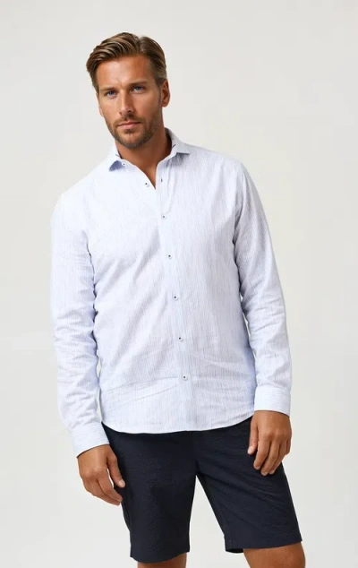 Stone Rose Linen Stripe Ls Button-up Shirt In Light Blue
