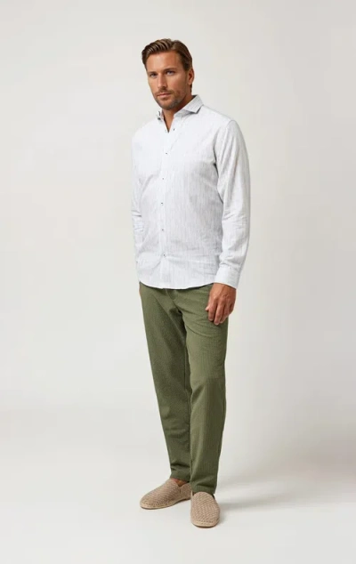 Stone Rose Linen Stripe Ls Button-up Shirt In Olive