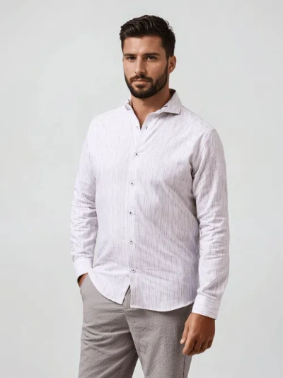 Stone Rose Linen Stripe Ls Button-up Shirt In Pink
