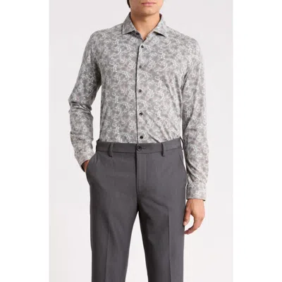 Stone Rose Long Sleeve Printed Drytouch Pique Shirt In Brown