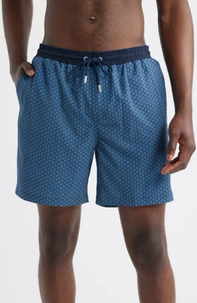 Stone Rose Medallion Geo Print Swim Trunks In Blue
