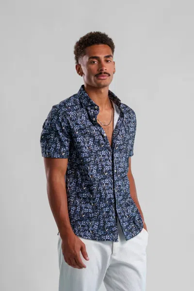 Stone Rose Nova Flight & Flora Shirt In Dark Denim In Blue