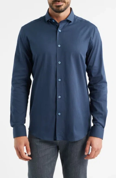Stone Rose Nova Legacy Solid Navy Stretch Cotton Blend Button-up Shirt In Blue