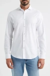 Stone Rose Nova Legacy Solid White Stretch Cotton Blend Button-up Shirt In White