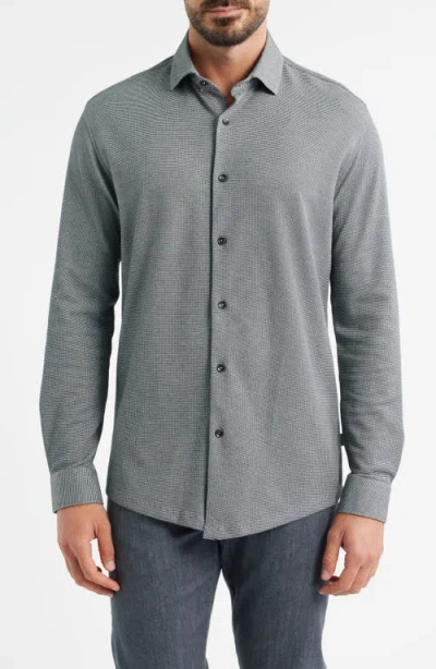 Stone Rose Origin Two-tone Piqué Performance Button-up Shirt In Gray