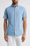 Stone Rose Oval Geo Performance Short Sleeve Button-up Shirt In Med Blue
