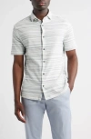 Stone Rose Pinstripe French Terry Short Sleeve Button-up Shirt In Neutral