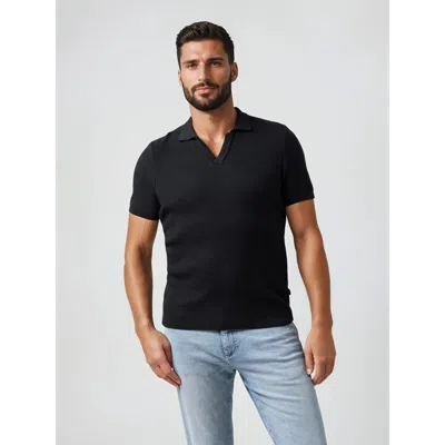 Stone Rose Pique Knit Johnny Collar Polo In Black