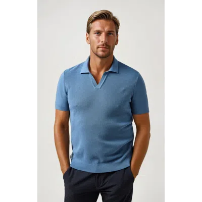 Stone Rose Pique Knit Johnny Collar Polo In Blue
