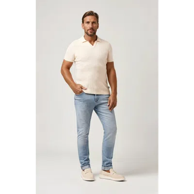 Stone Rose Pique Knit Johnny Collar Polo In Light Beige