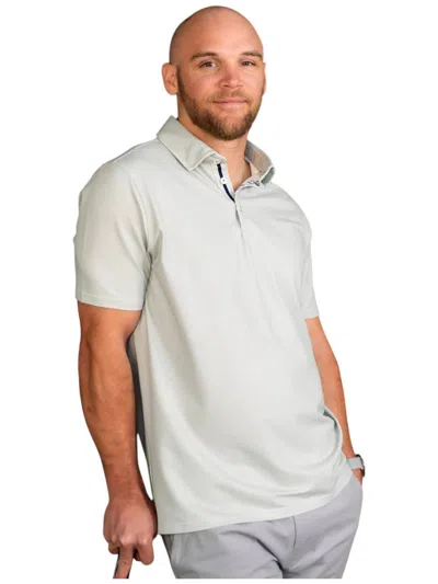 Stone Rose Printed Birdseye Short Sleeve Techno Stretch Polo In Olive In Green