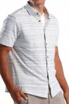 Stone Rose Printed Horizon Pinstripe Knit Shirt In Light Blue In White