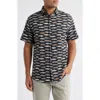 Stone Rose Ridin' Dirty Vintage Car Print Short Sleeve Stretch Cotton Blend Button-up Shirt