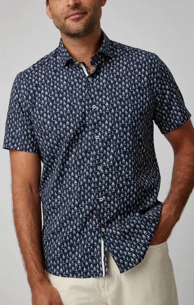 Stone Rose Sailboats Short Sleeve Shirt In Navy In Blue
