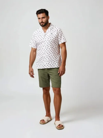 Stone Rose Seersucker Cactus Print Resort Ss Button-up Shirt In White