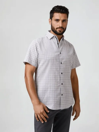 Stone Rose Seersucker Check Ss Button-up Shirt In Gray