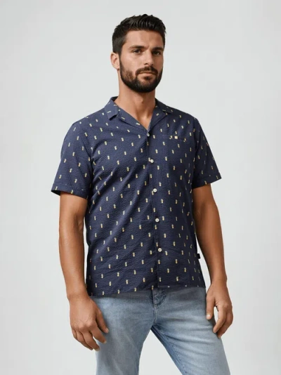 Stone Rose Seersucker Pineapple Print Resort Ss Button-up Shirt In Blue