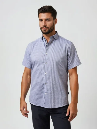 Stone Rose Seersucker Striped Ss Button-up Shirt In Blue