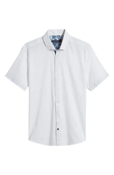 Stone Rose Solid Drytouch® Slim Fit Short Sleeve Twill Button-up Shirt In White