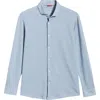 Stone Rose Solid Performance Piqué Button-up Shirt In Blue