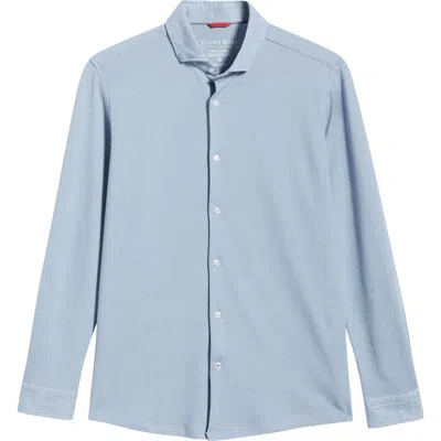 Stone Rose Solid Performance Piqué Button-up Shirt In Blue