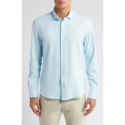 Stone Rose Solid Performance Piqué Button-up Shirt In Lt.blue