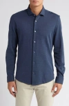 Stone Rose Solid Performance Piqué Button-up Shirt In Navy