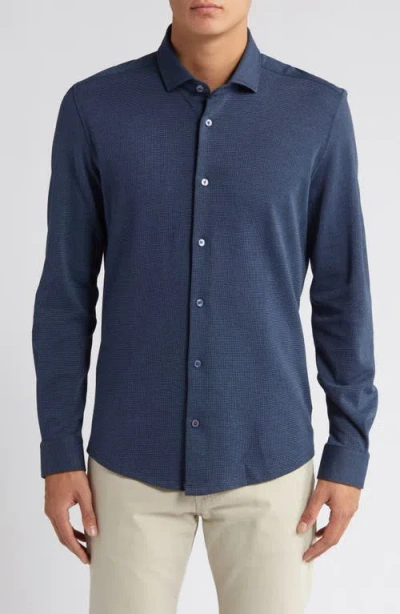 Stone Rose Solid Performance Piqué Button-up Shirt In Navy