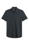 Stone Rose Solid Technical Piqué Knit Short Sleeve Button-up Shirt