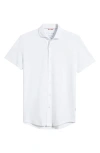 Stone Rose Solid Technical Piqué Knit Short Sleeve Button-up Shirt In White