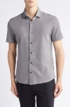 Stone Rose Solid Technical Piqué Knit Short Sleeve Button-up Shirt In Black