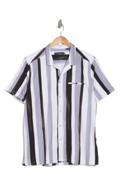 Stone Rose Stripe Short Sleeve Button-up Camp Shirt In Black