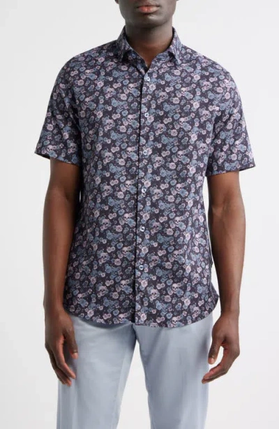Stone Rose Summer Crush Skulls Short Sleeve Button-up Shirt In Blue