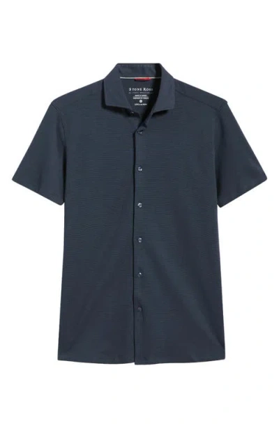 Stone Rose Technical Piqué Knit Short Sleeve Button-up Shirt In Blue