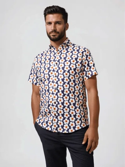 Stone Rose Tencel Stretch Oversized Floral Ss Button-up Shirt In Multi
